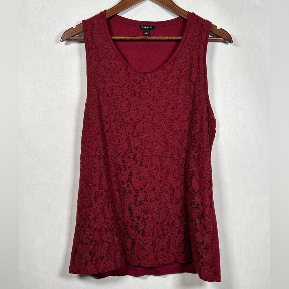 Talbots Maroon Lace Front Tank Top